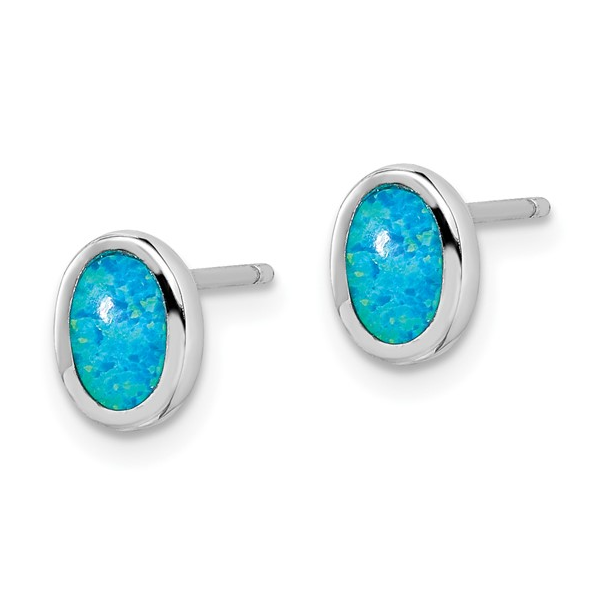 Sterling Silver Rhod-plated Created Opal Oval Stud Earrings Swede's Jewelers East Windsor, CT
