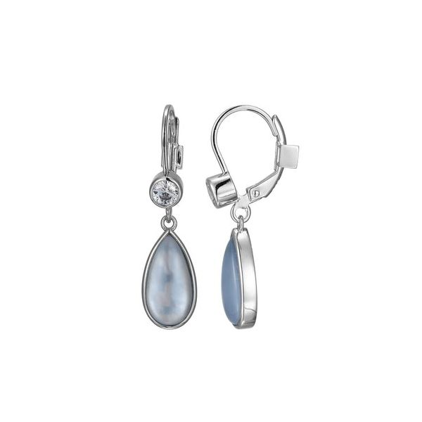 Elle Sterling Silver Synthetic Blue Topaz and Mother of Pearl Drop Earrings Swede's Jewelers East Windsor, CT