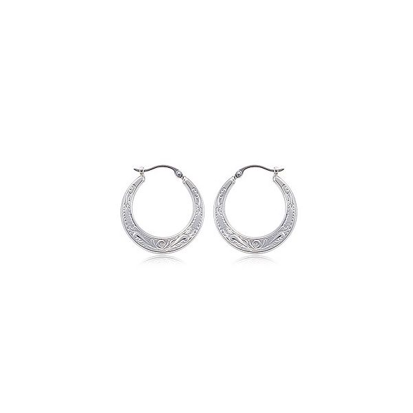 Carla Sterling Silver Embosed Flat Hoop Earrings Swede's Jewelers East Windsor, CT