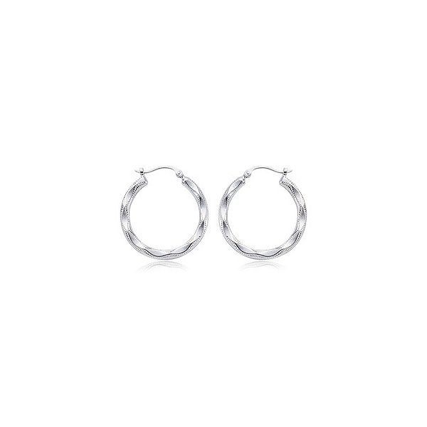 Carla Sterling Silver Embossed Medium Hoop Earrings Swede's Jewelers East Windsor, CT