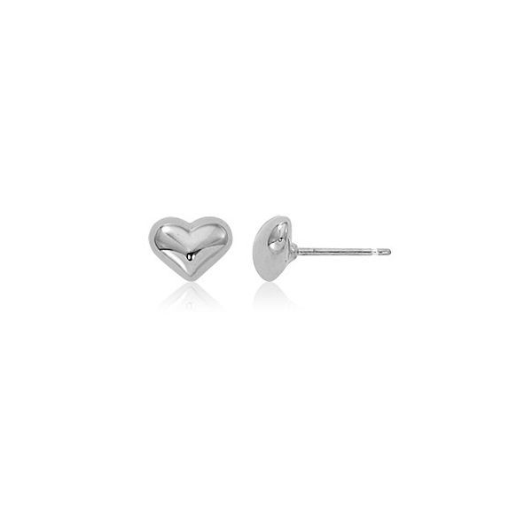 Sterling Silver Puffed Heart Stud Earrings. Swede's Jewelers East Windsor, CT