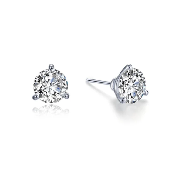 Sterling Silver, Simulated Diamonds Platinum Plated Martini Stud Earrings, 1.0 CTW Swede's Jewelers East Windsor, CT