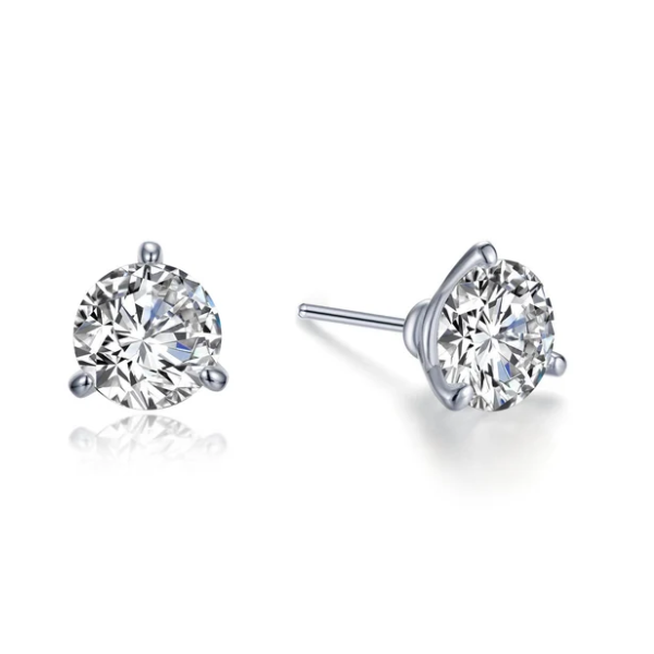 2.0 CTW Round Simulated Diamonds, Sterling Silver bonded with platinum, 3 Prong Martini Studs. Swede's Jewelers East Windsor, CT