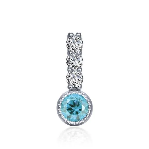 Sterling Silver Small CZ  & Simulated Blue Topaz Birthstone Pendant. Swede's Jewelers East Windsor, CT