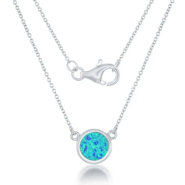 Sterling Silver Man Made Blue Opal Necklace Swede's Jewelers East Windsor, CT