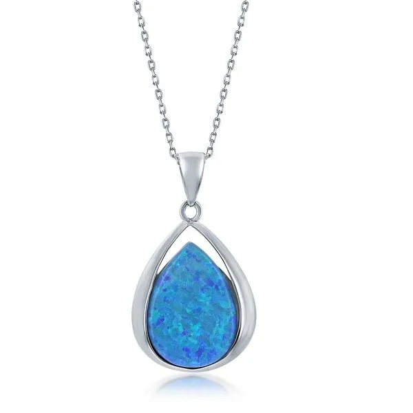 Drop Man Made Blue Opal Pendant Swede's Jewelers East Windsor, CT