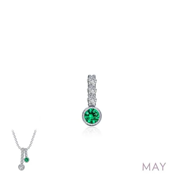 Sterling Silver  Small Cz & Simulated Emerald Birthstone Pendant. Swede's Jewelers East Windsor, CT
