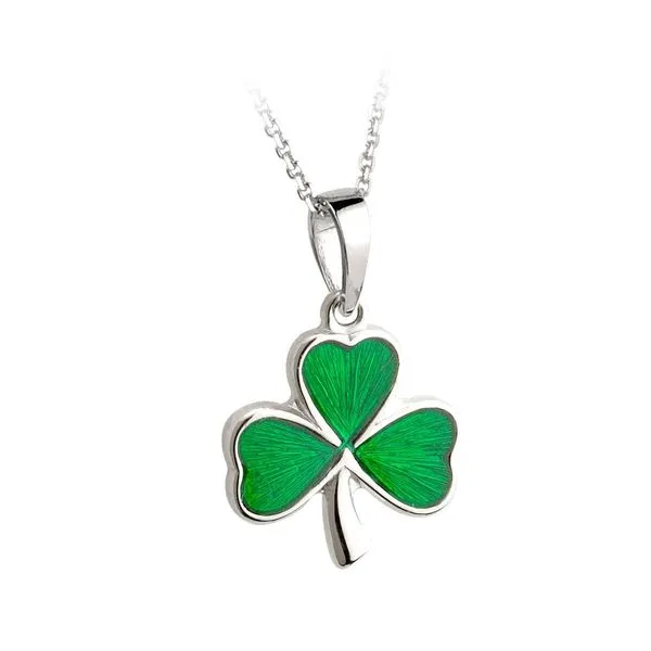 Sterling Silver & Enamel Irish Clover Pendant On An 18