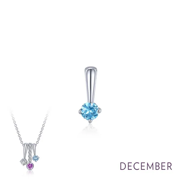 Lafonn Sterling Silver Small Polished Simulated Blue Topaz December Birthstone Pendant Swede's Jewelers East Windsor, CT