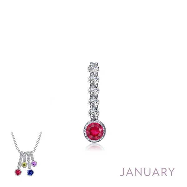 Lafonn Sterling Silver Large CZ & Simulated Garnet January Birthstone Pendant Rhod-plate Swede's Jewelers East Windsor, CT