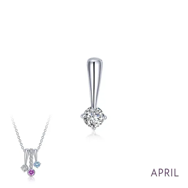 Sterling Silver Large Simulated Diamond Polished April Birthstone Pendant. Swede's Jewelers East Windsor, CT
