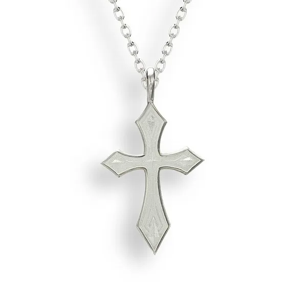 Nicole Barr Sterling Silver White Enamel Cross Necklace Swede's Jewelers East Windsor, CT