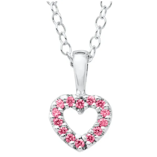 Children's Pink CZ Heart Pendant on Sterling Silver 15