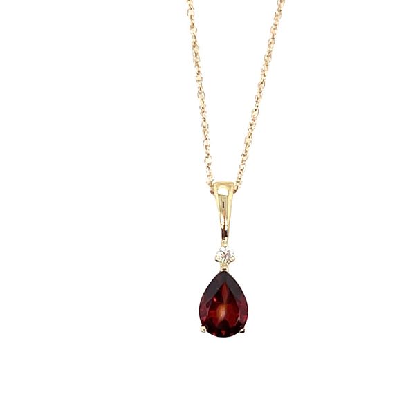 Sterling Silver Pear Shape Garnet Pendant with Accent Lab Grown Diamond .015ctw on 18