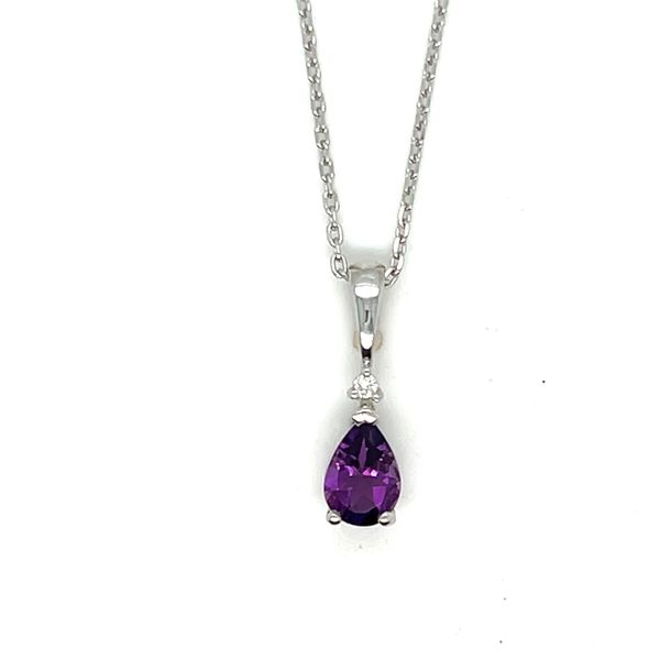 Sterling Silver Pear Shape Amethyst Pendant with Accent Lab Grown Diamond .015CTW on 18