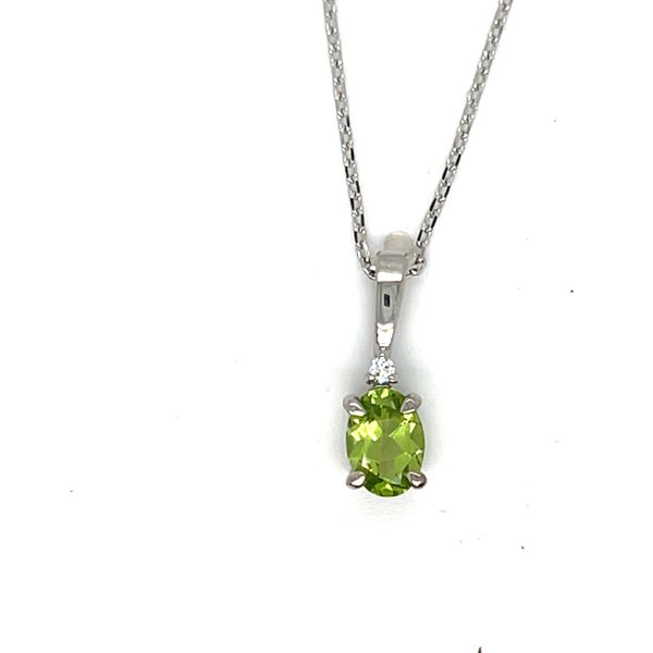 Sterling Silver Pear Shape Peridot with Accent Lab Grown Diamond .015ctw on 18