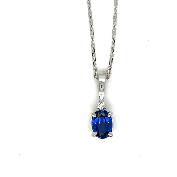 Sterling Silver Oval LG Sapphire with Accent LG Diamond .015ctw on 18