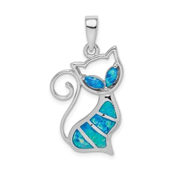 Sterling Silver Created Opal Cat Pendant Swede's Jewelers East Windsor, CT