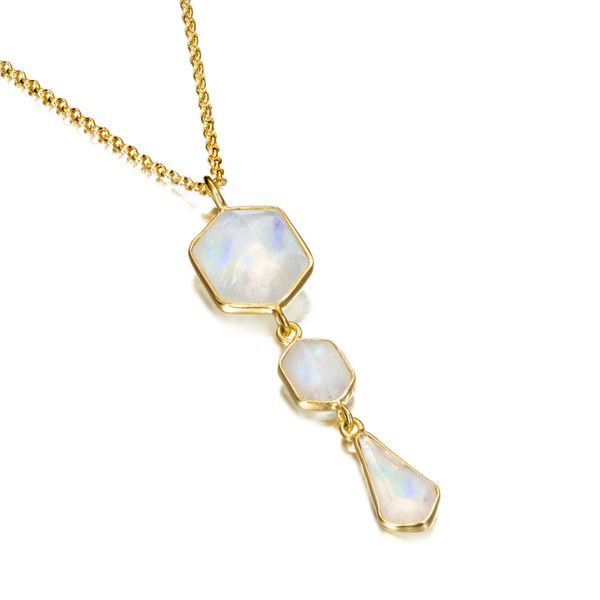 Sterling SIlver with 18k Gold Vermeil Geo Rainbow Moonstone Pendant Swede's Jewelers East Windsor, CT