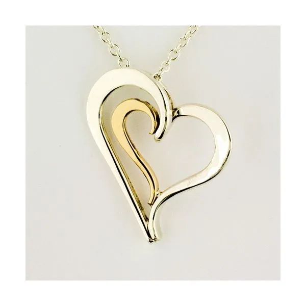 Tom Kruskal Handcrafted Sterling Silver & 14Kt Yellow Gold Entwined Hearts Necklace Swede's Jewelers East Windsor, CT