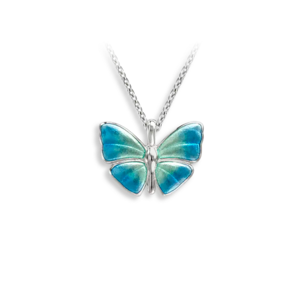 Nicole Barr Turquoise Emamel Butterfly Necklace. Sterling Silver Swede's Jewelers East Windsor, CT