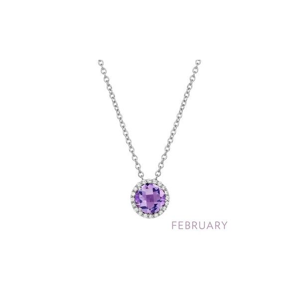Sterling Silver Simulated Amethyst & CZ Birthstone Necklace, 18