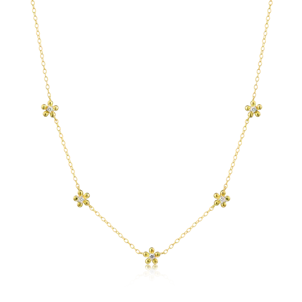 Flower Station Necklace in 14K Yellow Gold Plated Sterling Silver Swede's Jewelers East Windsor, CT