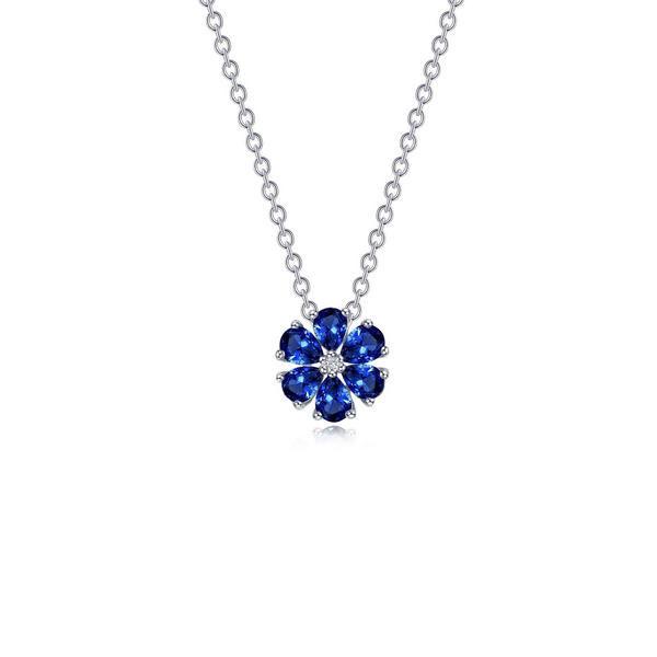 Lafonn Sterliung Silver Rhod-plate Lab Grown Sapphire & CZ Clluster Flower Pendant on 20