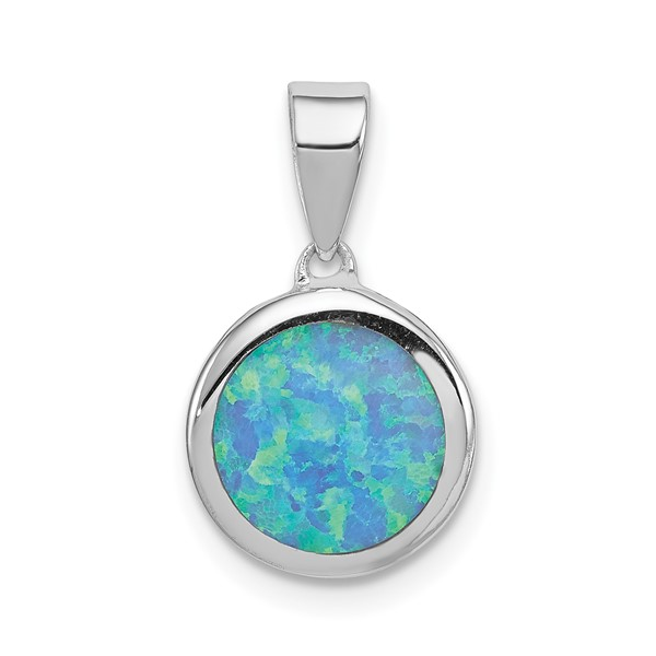 Sterling Silver Rhod-plate Created Opal Bezel-set Pendant 10mm Swede's Jewelers East Windsor, CT