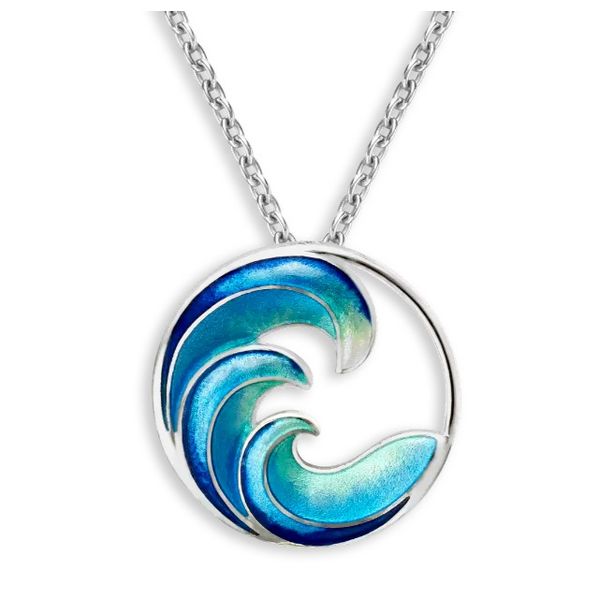 Nicole Barr Blue Enamel Ocean Waves Necklace 20