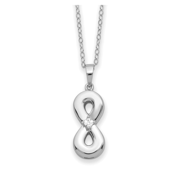 Sterling Silver Rhod-plate CZ Infinity Ash Holder Pendant on 18