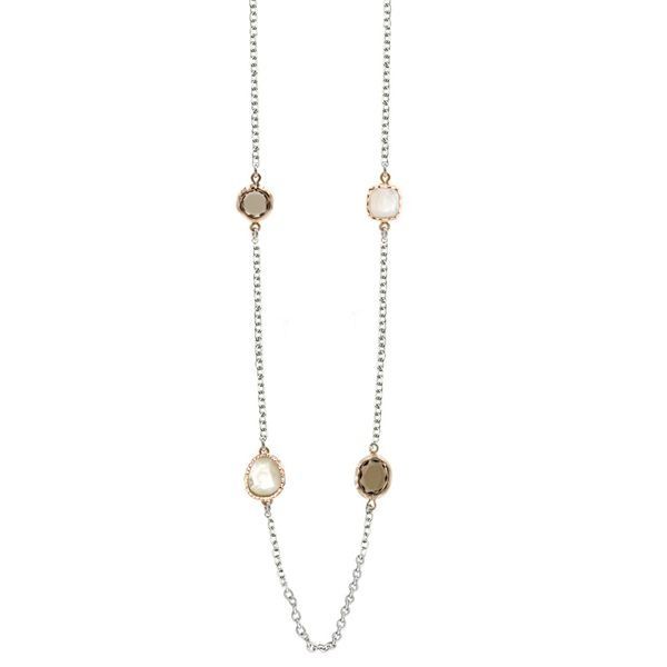 Sterling Silver Rose Gold Plated + Smoky Quartz Mother Of Pearl Necklace. Swede's Jewelers East Windsor, CT