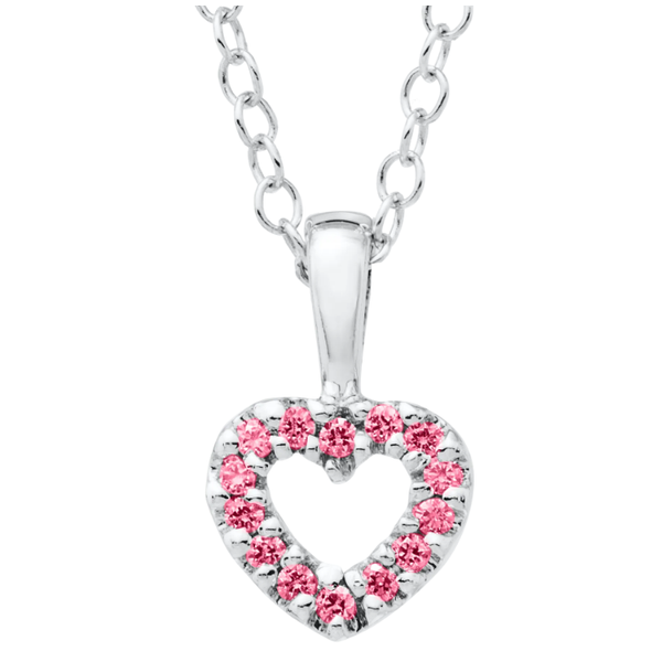 Children's Pink CZ Heart Pendant on Sterling Silver 15