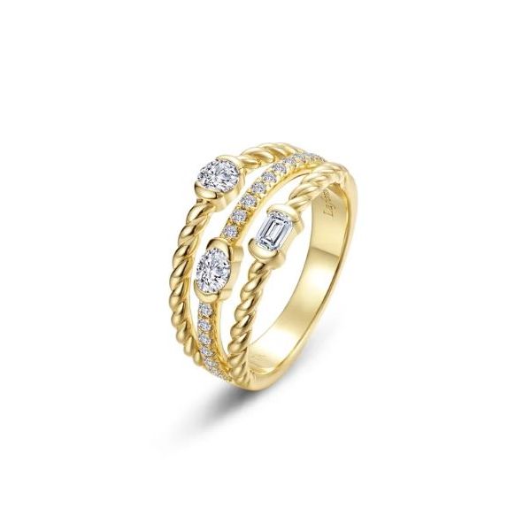 0.66 CTW Simulated Diamond Ring, Mixed-cut triple row rope ring, size 7, gold plated sterling silver Swede's Jewelers East Windsor, CT