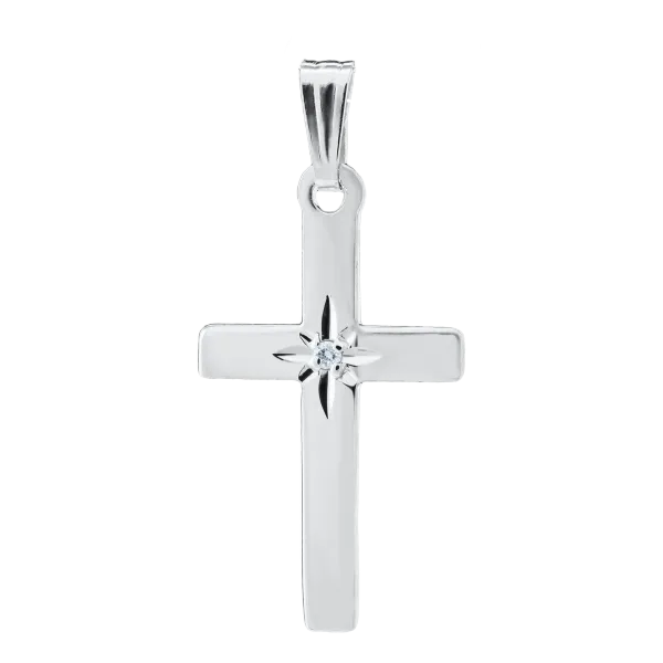 Kiddie Kraft Sterling Silver Children's Cross with .01 CTW Diamond, Sterling Silver 15
