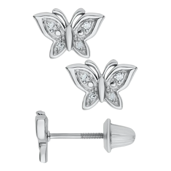 Children's Sterling Silver Butterfly Stud Safety-Back Earrings with .04 CTW Swede's Jewelers East Windsor, CT