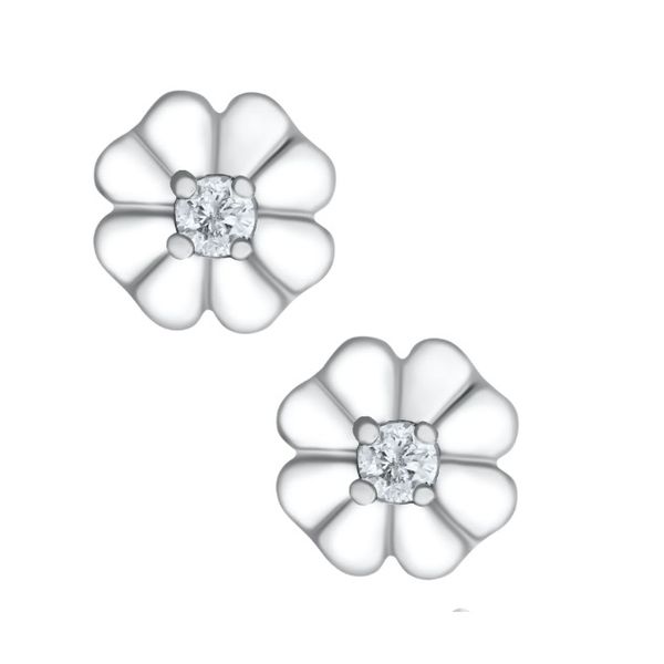 Children's Sterling Silver Flower Stud Earrings with Natural Diamond and Safety-backs Swede's Jewelers East Windsor, CT