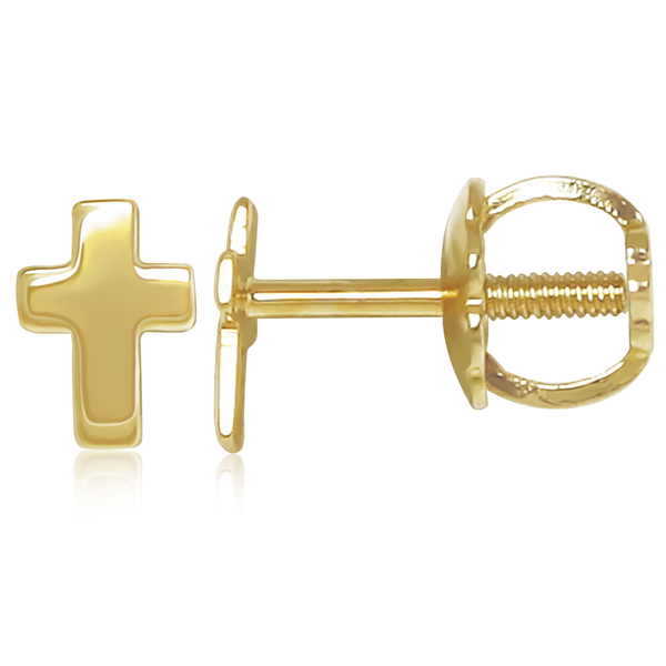 Children's 14Kt Yellow Gold Safety-back Cross Stud Earrings Swede's Jewelers East Windsor, CT