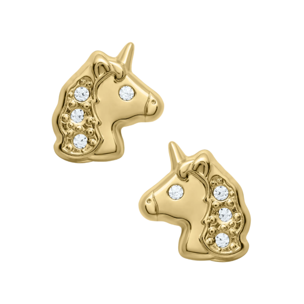 Children's 14Kt Yellow Gold CZ Unicorn Stud Earrings Swede's Jewelers East Windsor, CT