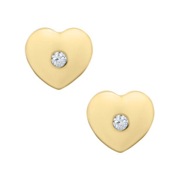 Children's 14Kt Yellow Gold Diamond .03CTW Heart Safety-back Stud Earrings Swede's Jewelers East Windsor, CT