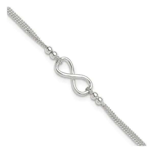 Sterling Silver Anklet Infinity Symbol w/ Beads Double Curb Link 10