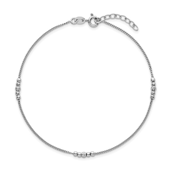 Sterling Silver Rhod-plate Anklet 3-Station Beaded 9 +1