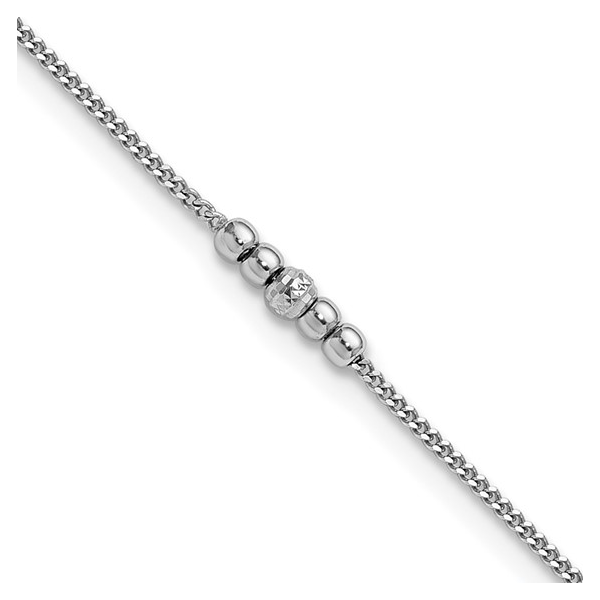 Sterling Silver Rhod-plate Anklet 3-Station Beaded 9 +1