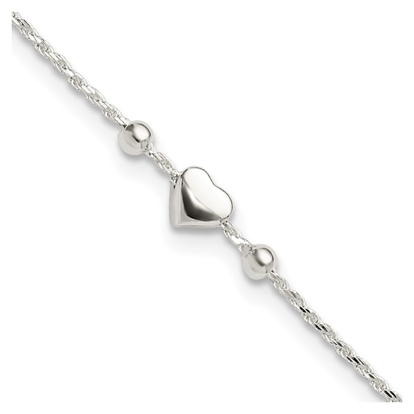 Sterling Silver Heart Bead Rope Chain Anklet 9