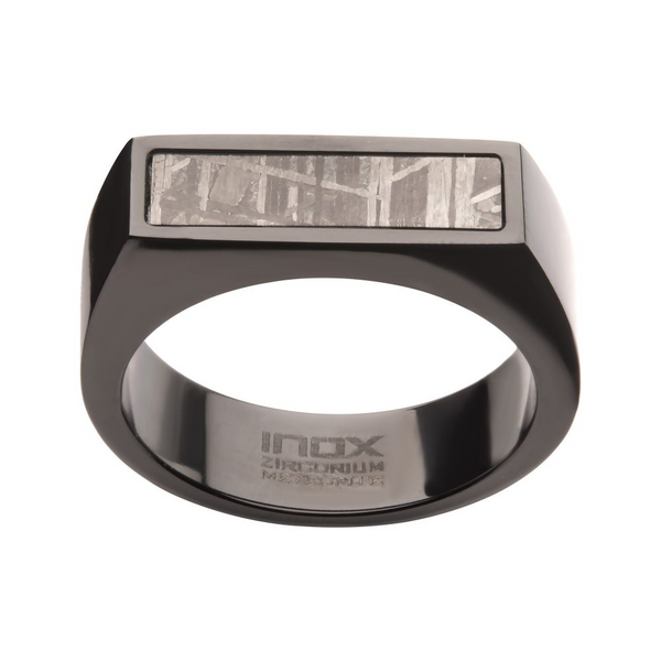 Inox Men's Zirconium Genuine Meteorite Inlay Ring Size 10 Swede's Jewelers East Windsor, CT