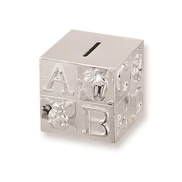 Silver Plated Baby Block Coin Bank Swede's Jewelers East Windsor, CT