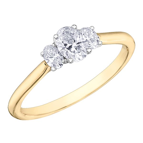 0.30CT OVAL CUT CENTER DIAMOND THREE ACROSS 14KT YELLOW & WHITE GOLD ENGAGEMENT RING SIZE Image 2 Taylors Jewellers Alliston, ON