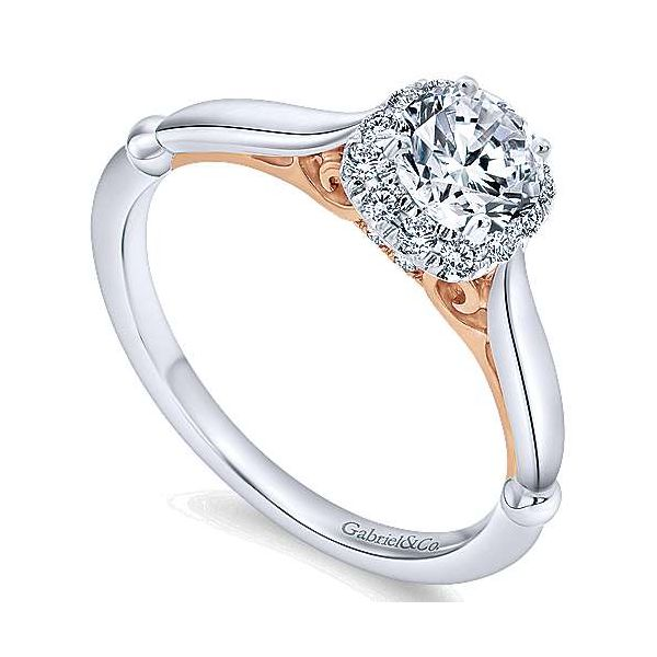 GABRIEL & CO ER911074R1T44JJ 14K White-Rose Gold Round Halo Complete Diamond Engagement Ring Image 2 Taylors Jewellers Alliston, ON