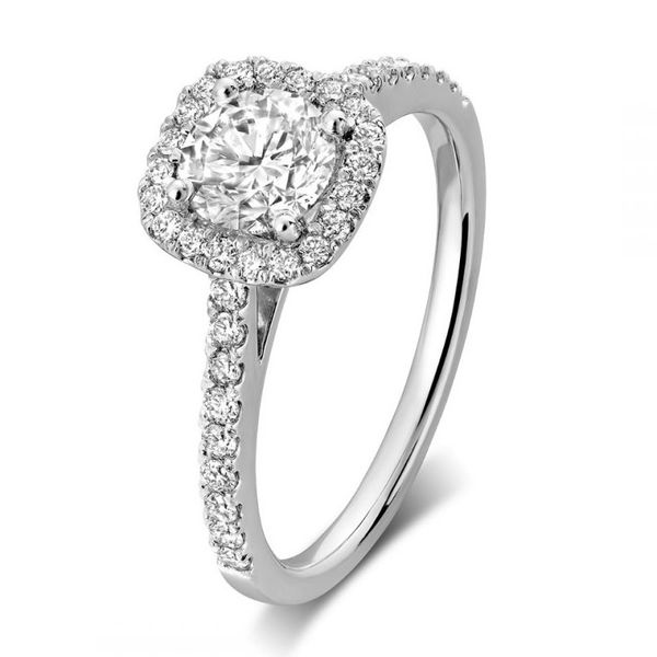 DIAMOND ENGAGEMENT RING WITH HALO IN 14KT WHITE GOLD Taylors Jewellers Alliston, ON
