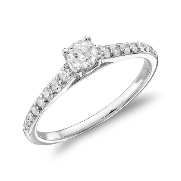 DIAMOND ENGAGEMENT RING SOLITAIRE WITH SIDE STONES IN 14KT WHITE GOLD Taylors Jewellers Alliston, ON
